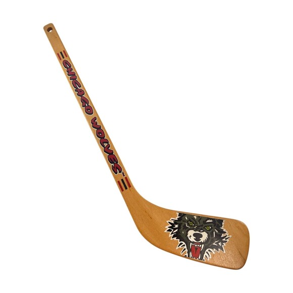VINTAGE Chicago Wolves American Hockey League Mini Hockey Stick Wooden 90s 00s - Picture 1 of 8